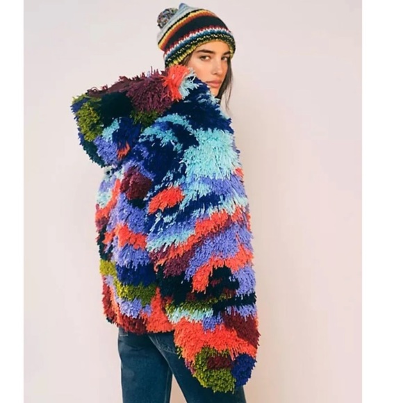 NWT Free People Paint by Numbers Shag Carpet Jacket-M-CONVERSATION STOPPER - Picture 3 of 7